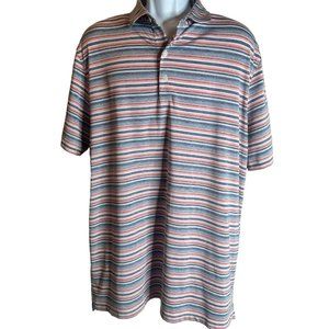 Johnnie-O Polo Golf Shirt Size XL Blue Pink Striped Short-Sleeve Pinnacle
